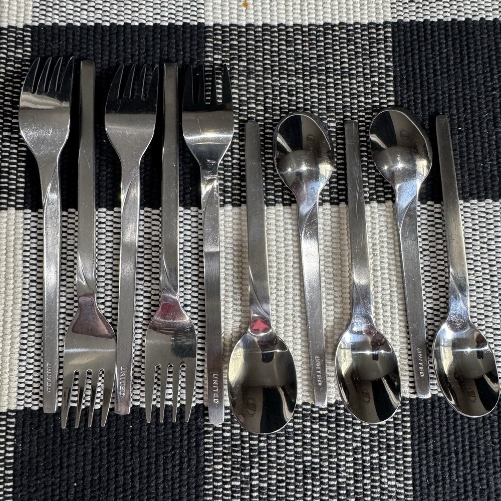 United Airline 1st Class Stainless Flatware 5 Forks 5 Spoons - Vintage 60's-70's